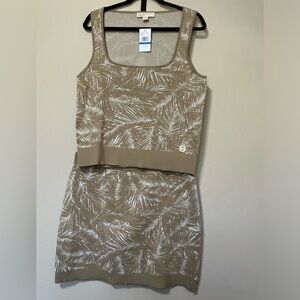Michael Kors Khaki/White Printed Blouse/Skirt Set